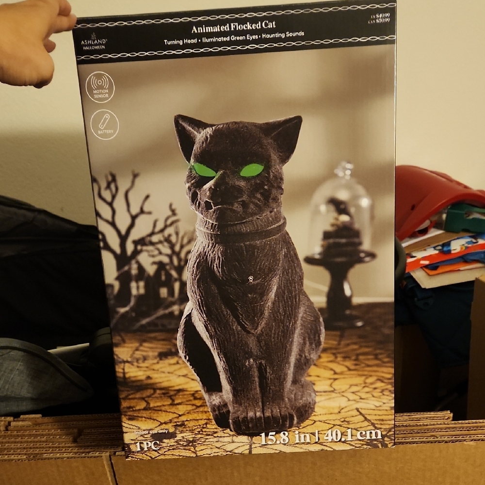 Ashland Flocked Cat with Illuminated Eyes